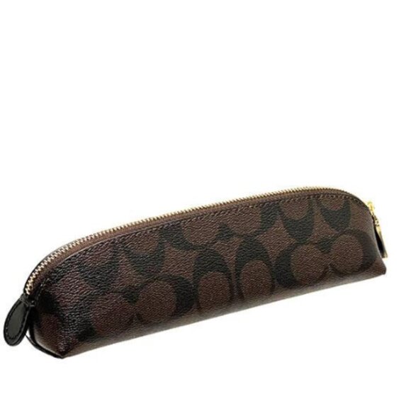 Coach Pencil Case Signature Coated Canvas Gold/Walnut/Black - Picture 1 of 4